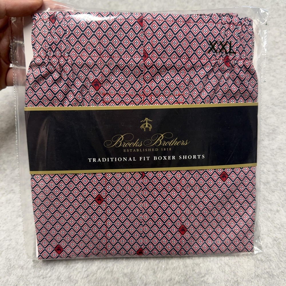 Brooks Brothers Boxer Shorts Mens 2XL Red Geometric Traditional Fit Underwear